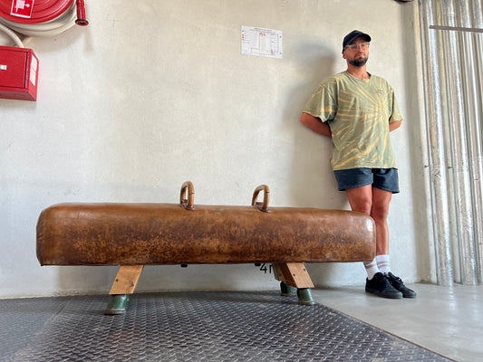 Vintage 1930s Leather Gym Bench with handels – Restored Pommel Horse from Czechoslovakia