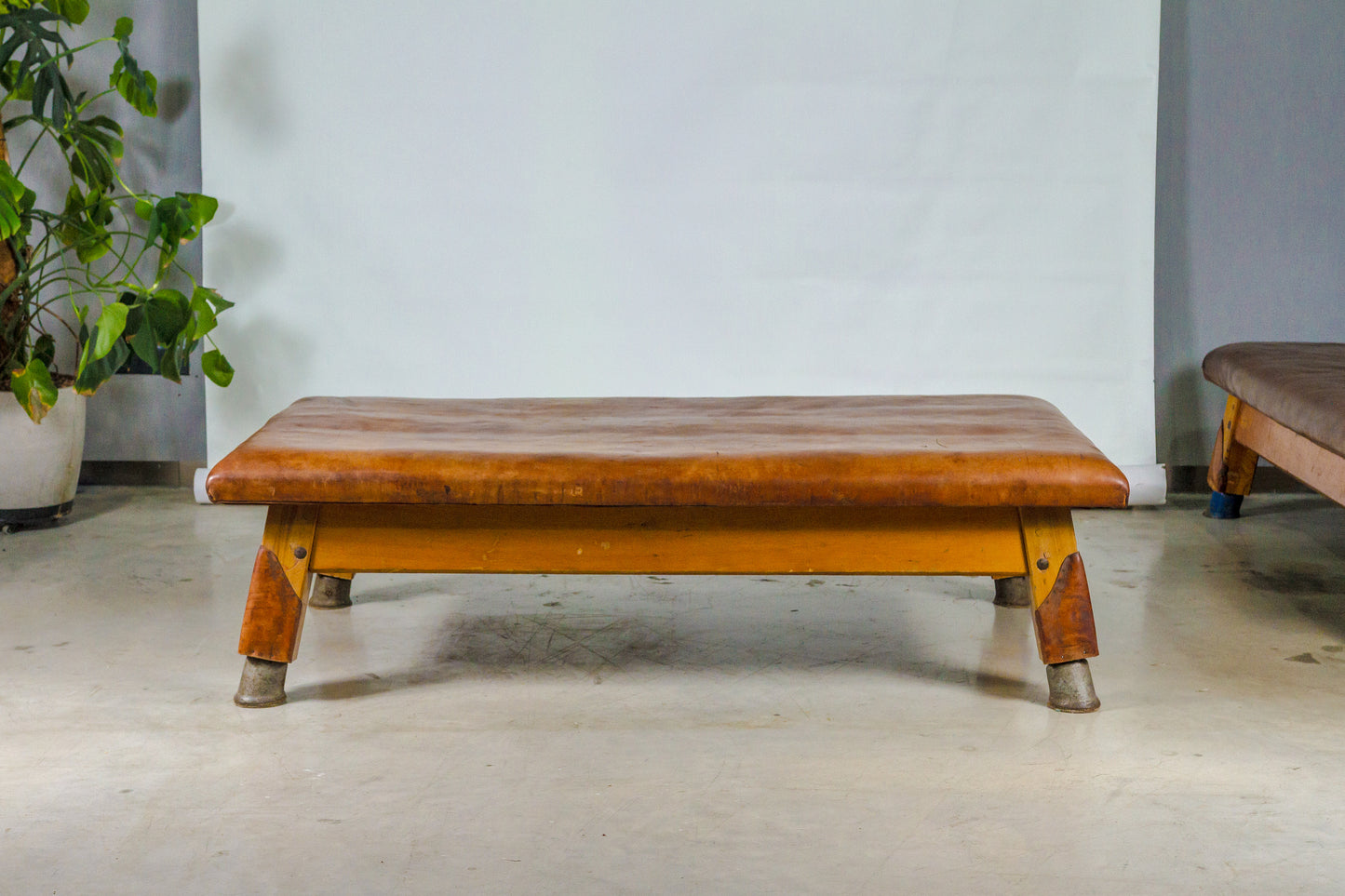 Vintage leather gymnastics large bench table from 1930’