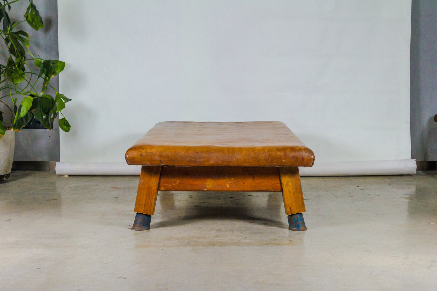 Vintage leather gymnastics large bench table from 1930’