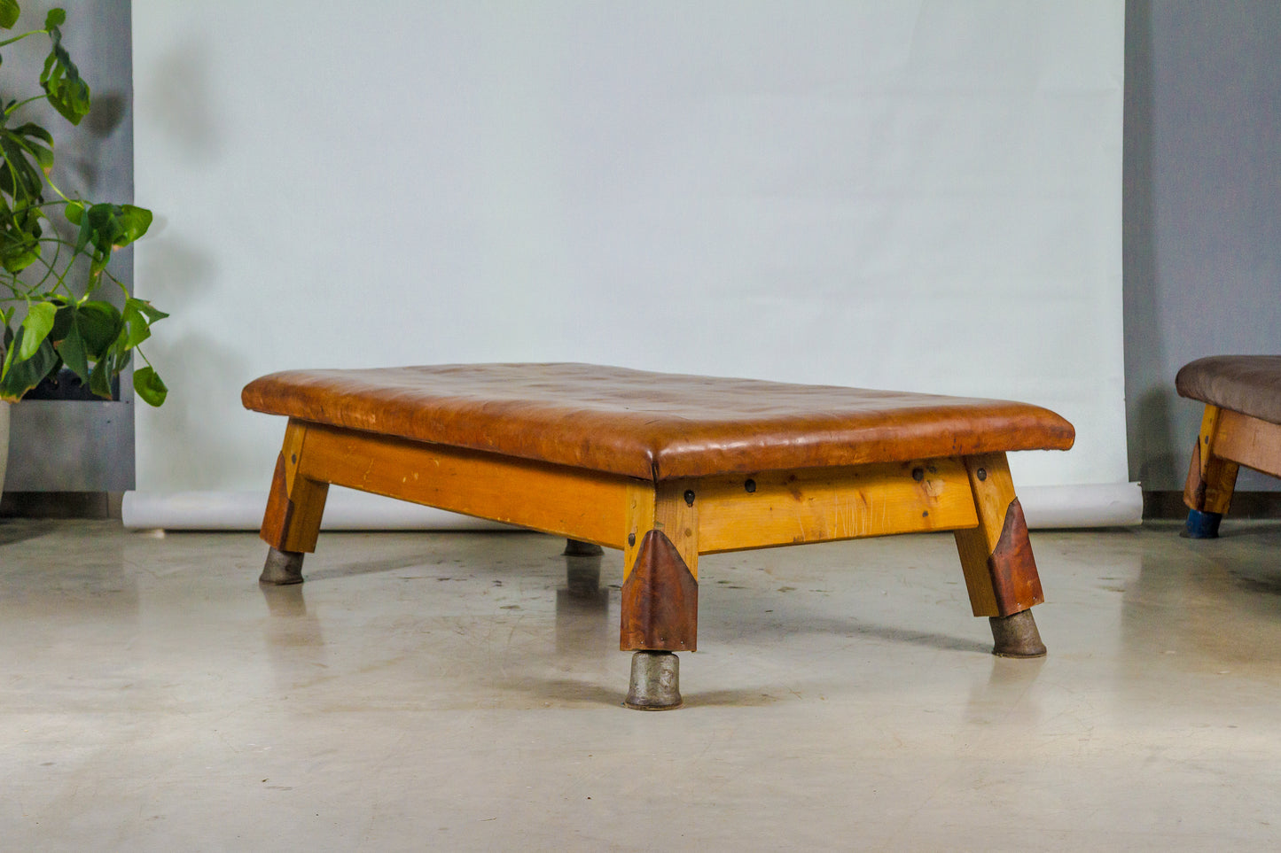 Vintage leather gymnastics large bench table from 1930’