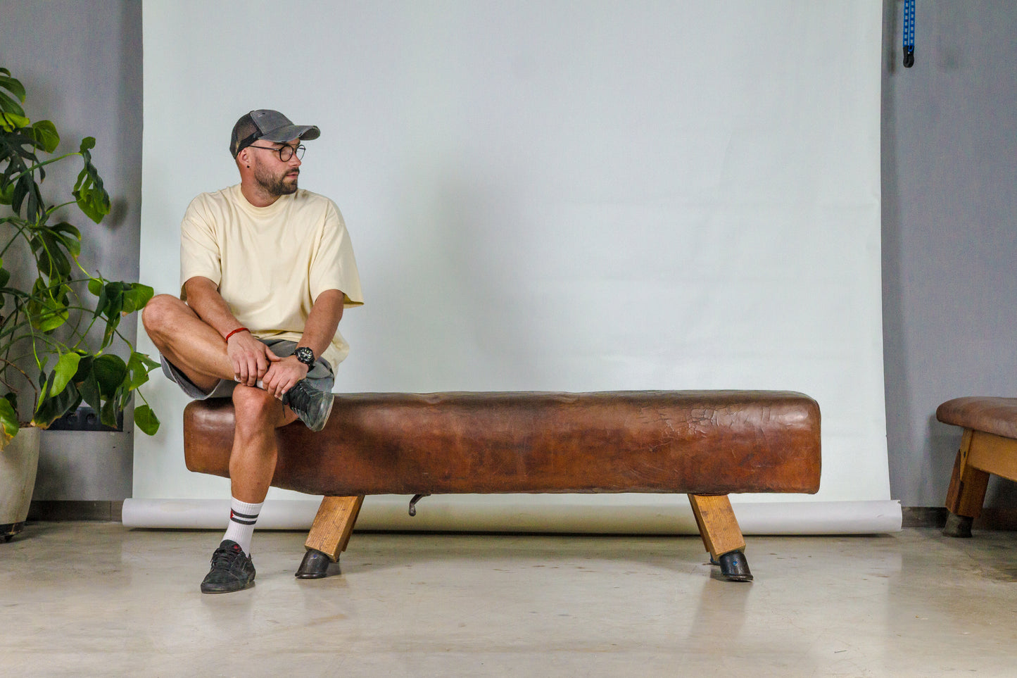 Vintage Czech Leather Gymnastics Bench Pommel Horse 1930s