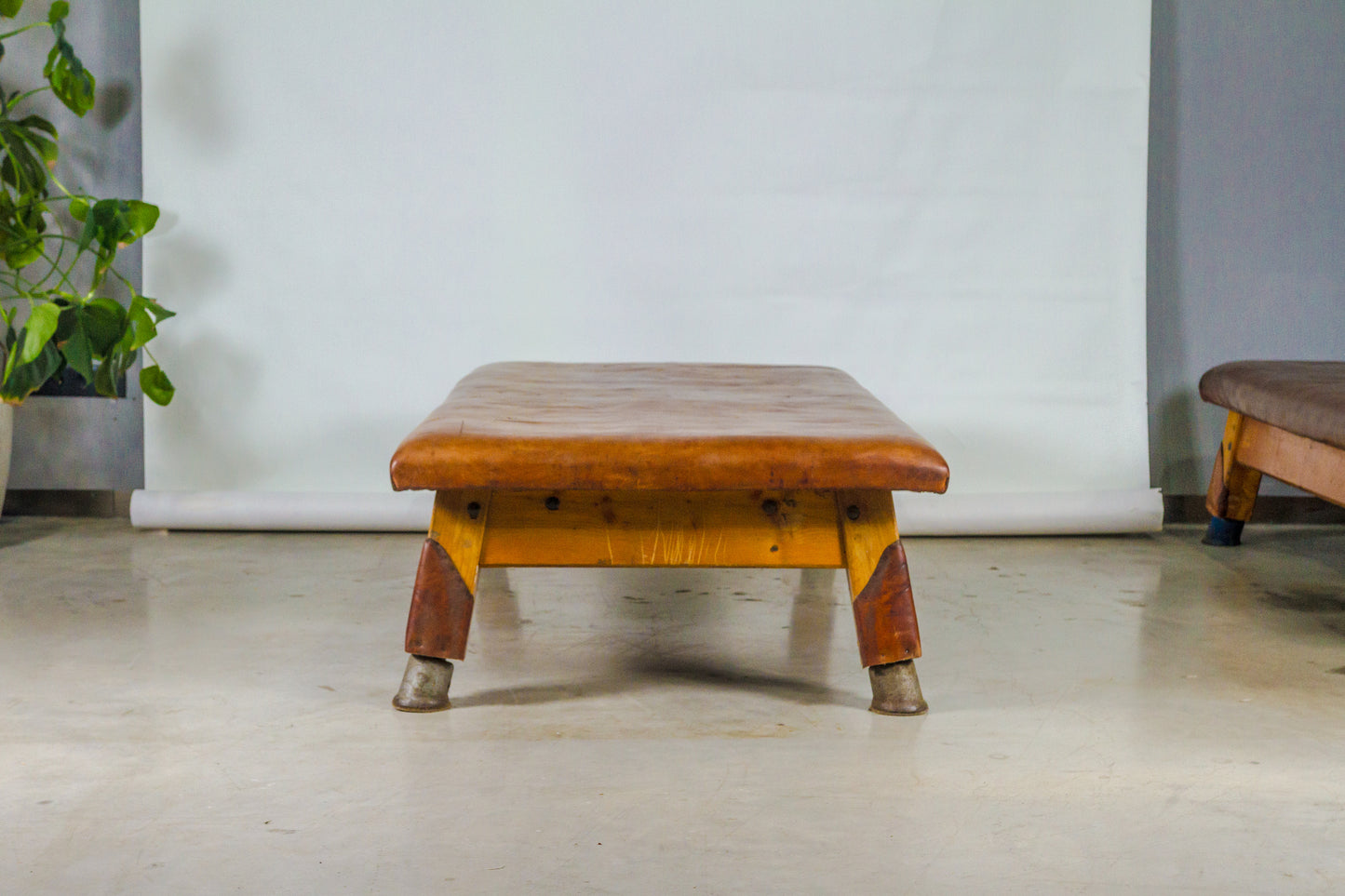 Vintage leather gymnastics large bench table from 1930’