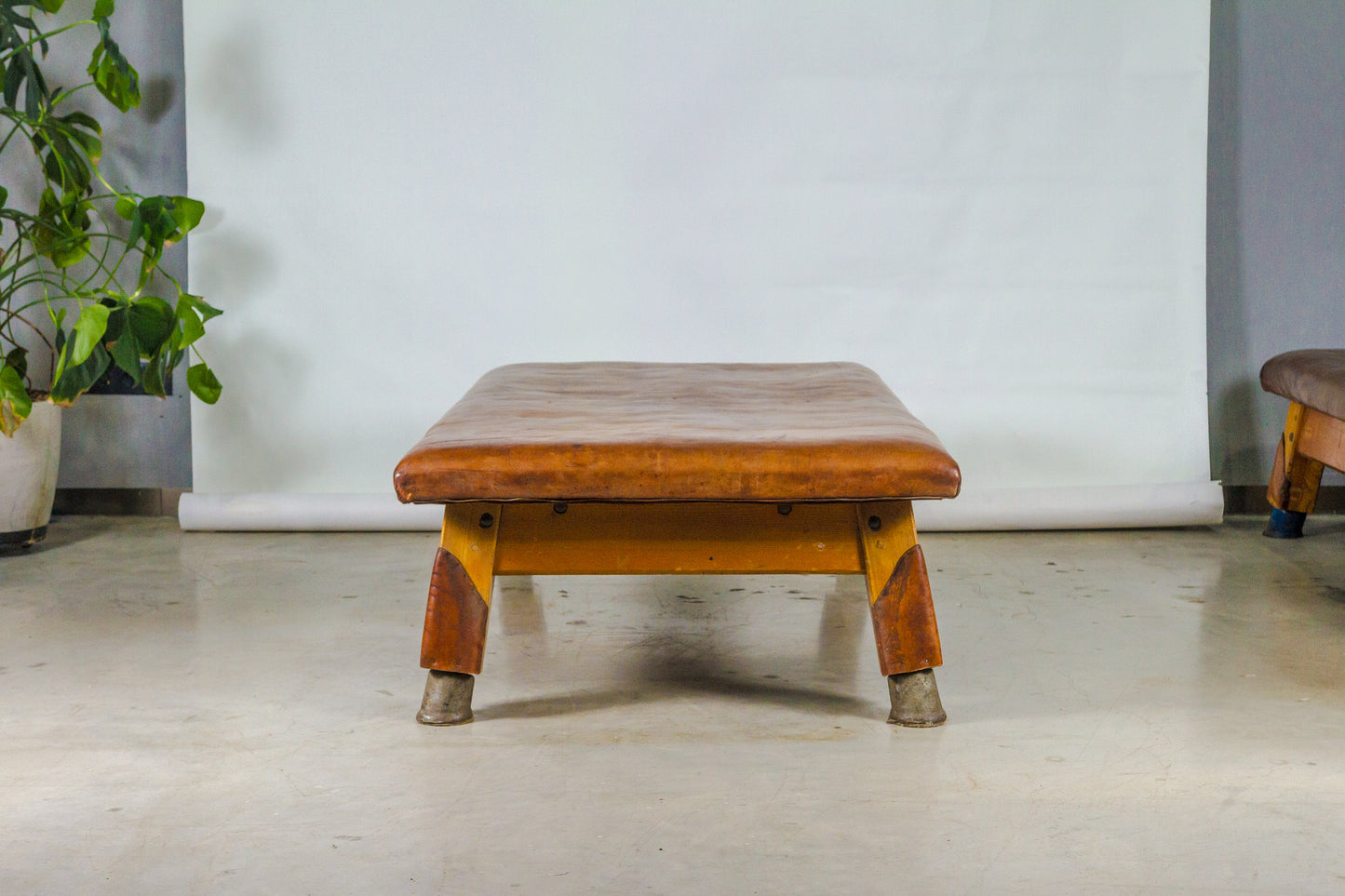 Vintage leather gymnastics large bench table from 1930’