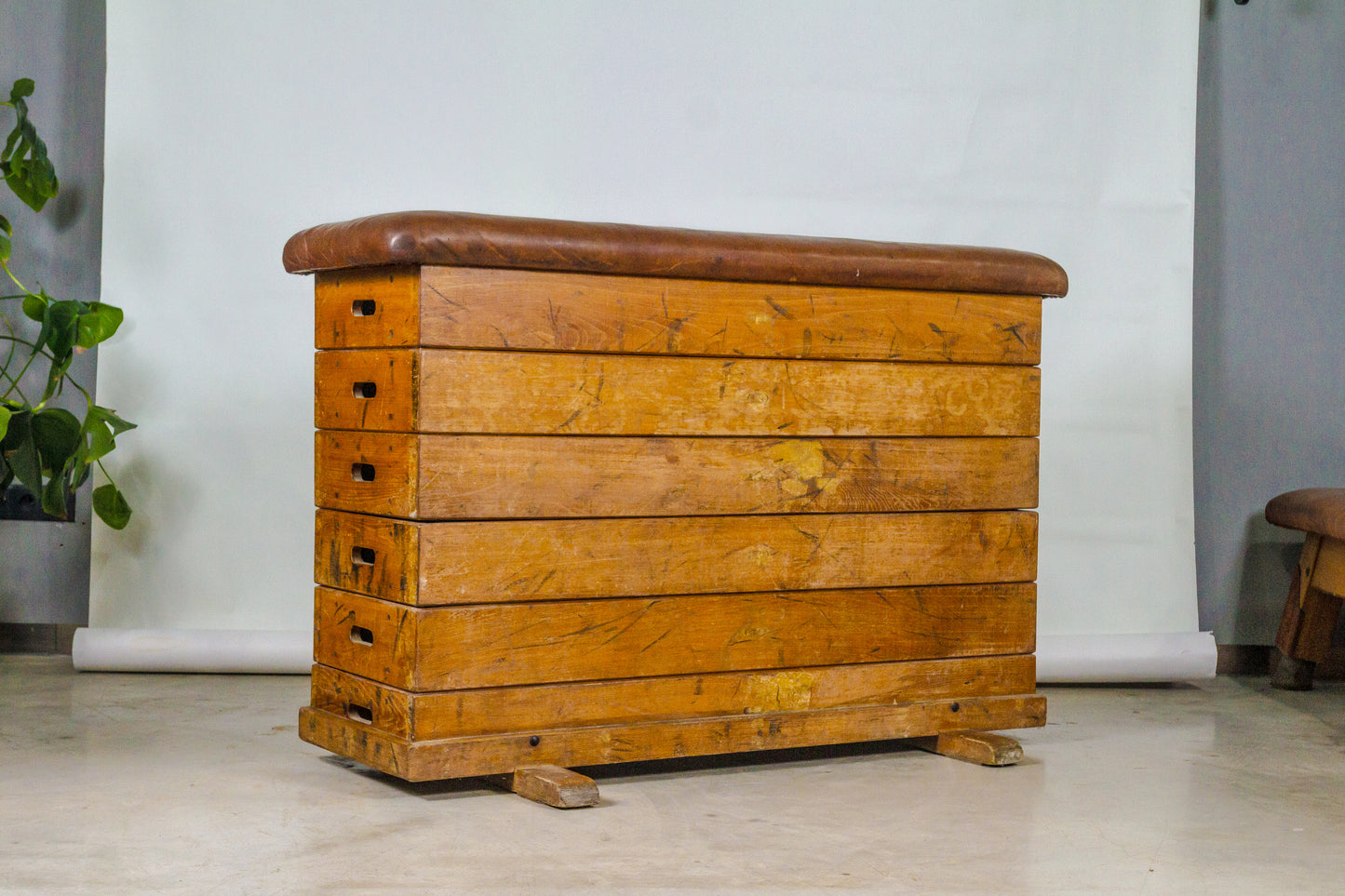 1930s - Vintage Vaulting box with Leather Top - Gym Bench – from Czechoslovakia