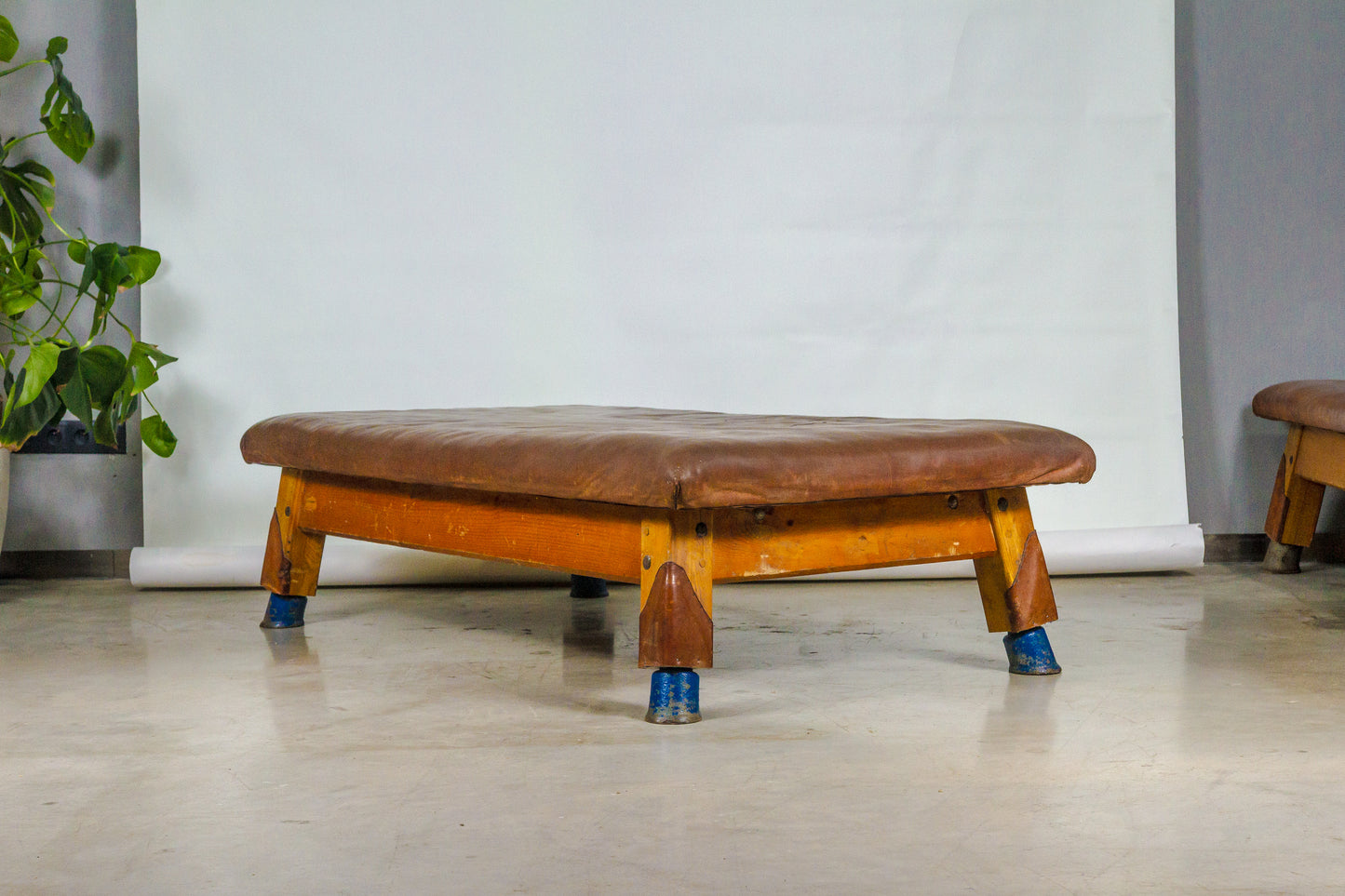 Vintage leather gymnastics large bench table from 1930’