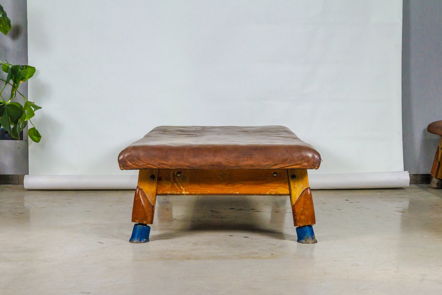 Vintage leather gymnastics large bench table from 1930’