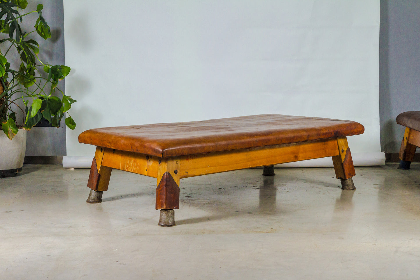 Vintage leather gymnastics large bench table from 1930’