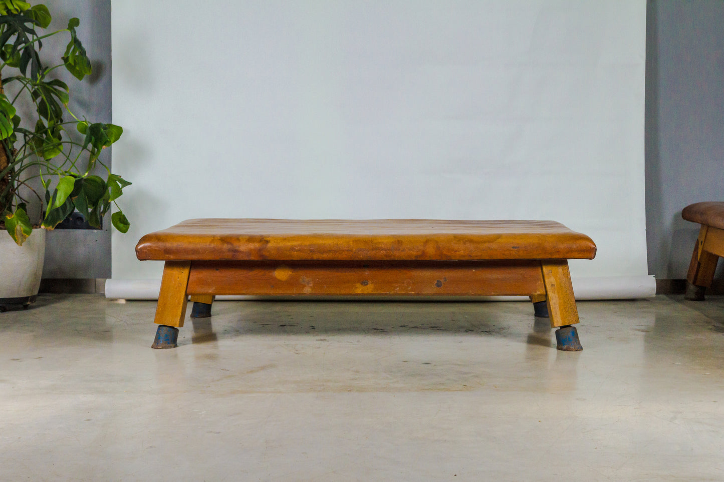 Vintage leather gymnastics large bench table from 1930’
