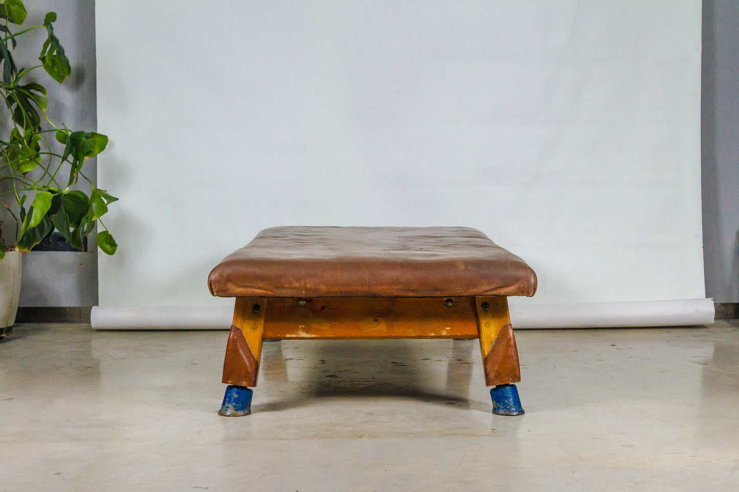 Vintage leather gymnastics large bench table from 1930’