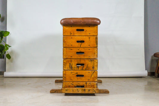 1930s - Vintage Vaulting box with Leather Top - Gym Bench – from Czechoslovakia