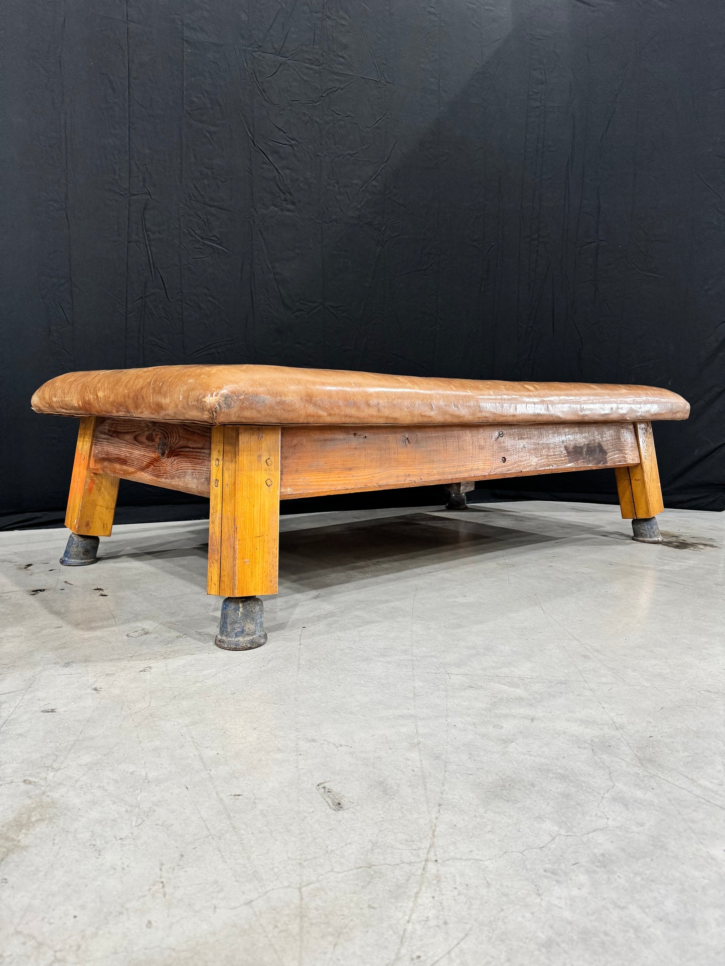 Vintage leather gymnastics large bench table from 1930’