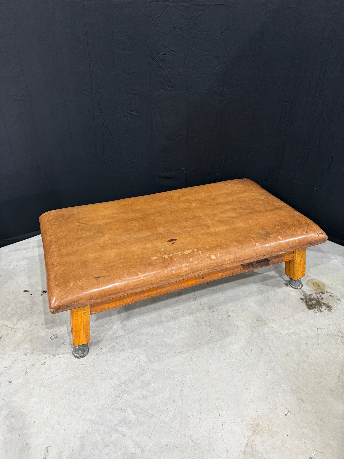 Vintage leather gymnastics large bench table from 1930’