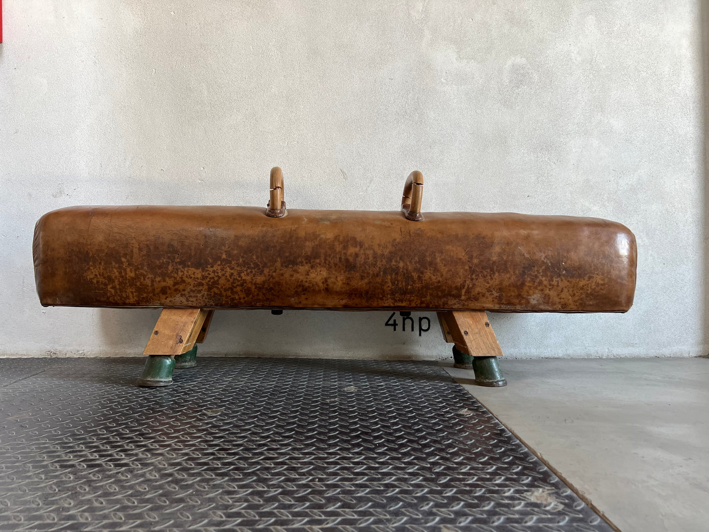 Vintage 1930s Leather Gym Bench with handels – Restored Pommel Horse from Czechoslovakia