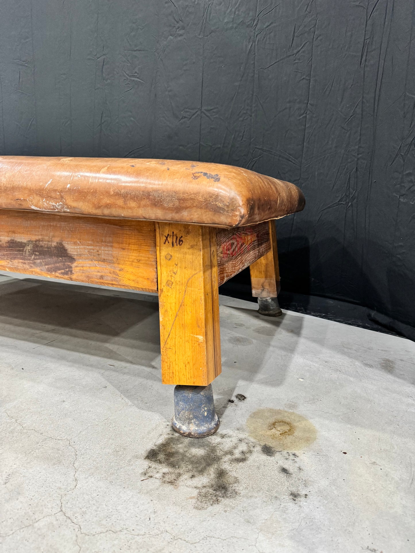 Vintage leather gymnastics large bench table from 1930’