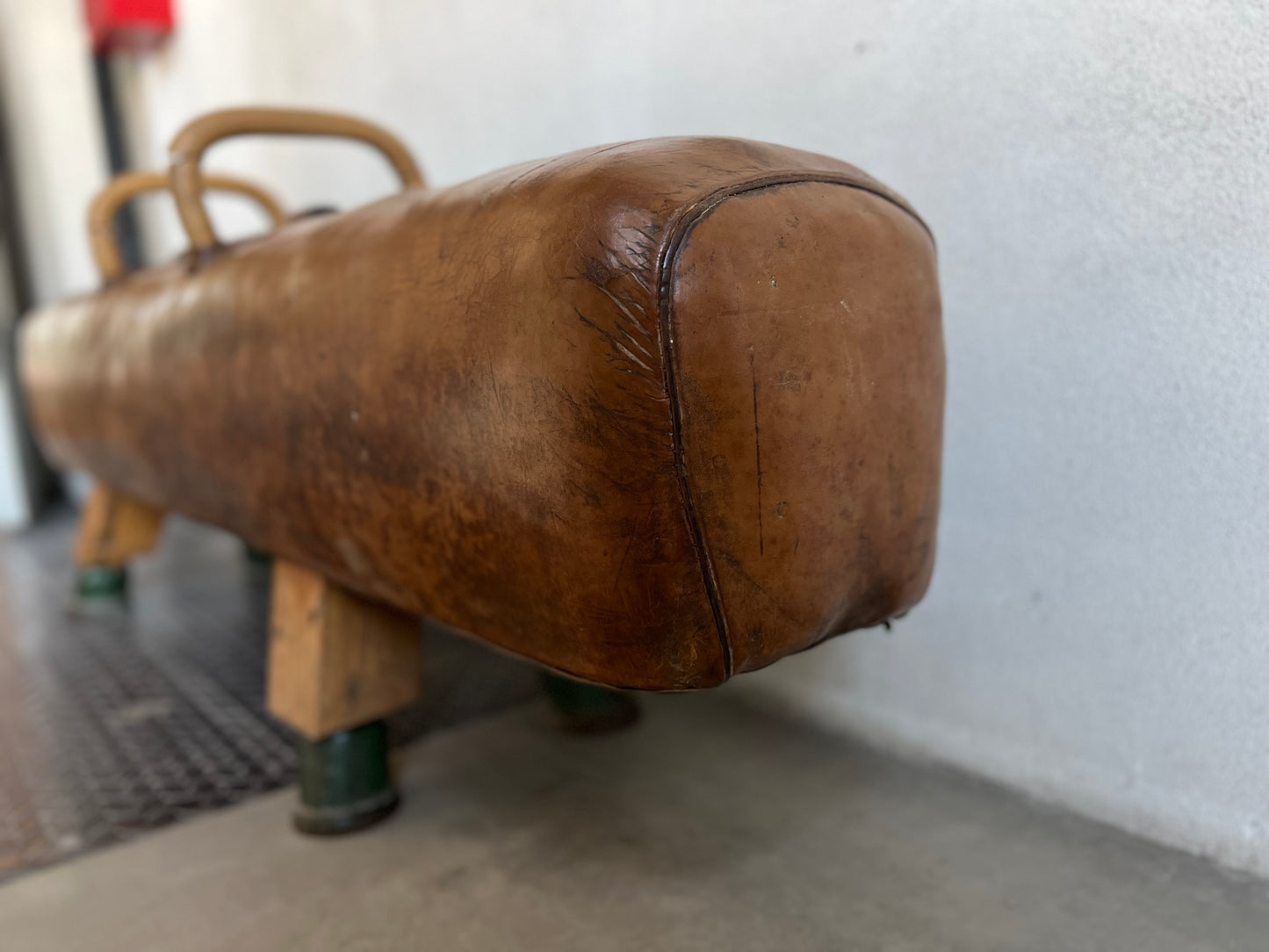 Vintage 1930s Leather Gym Bench with handels – Restored Pommel Horse from Czechoslovakia