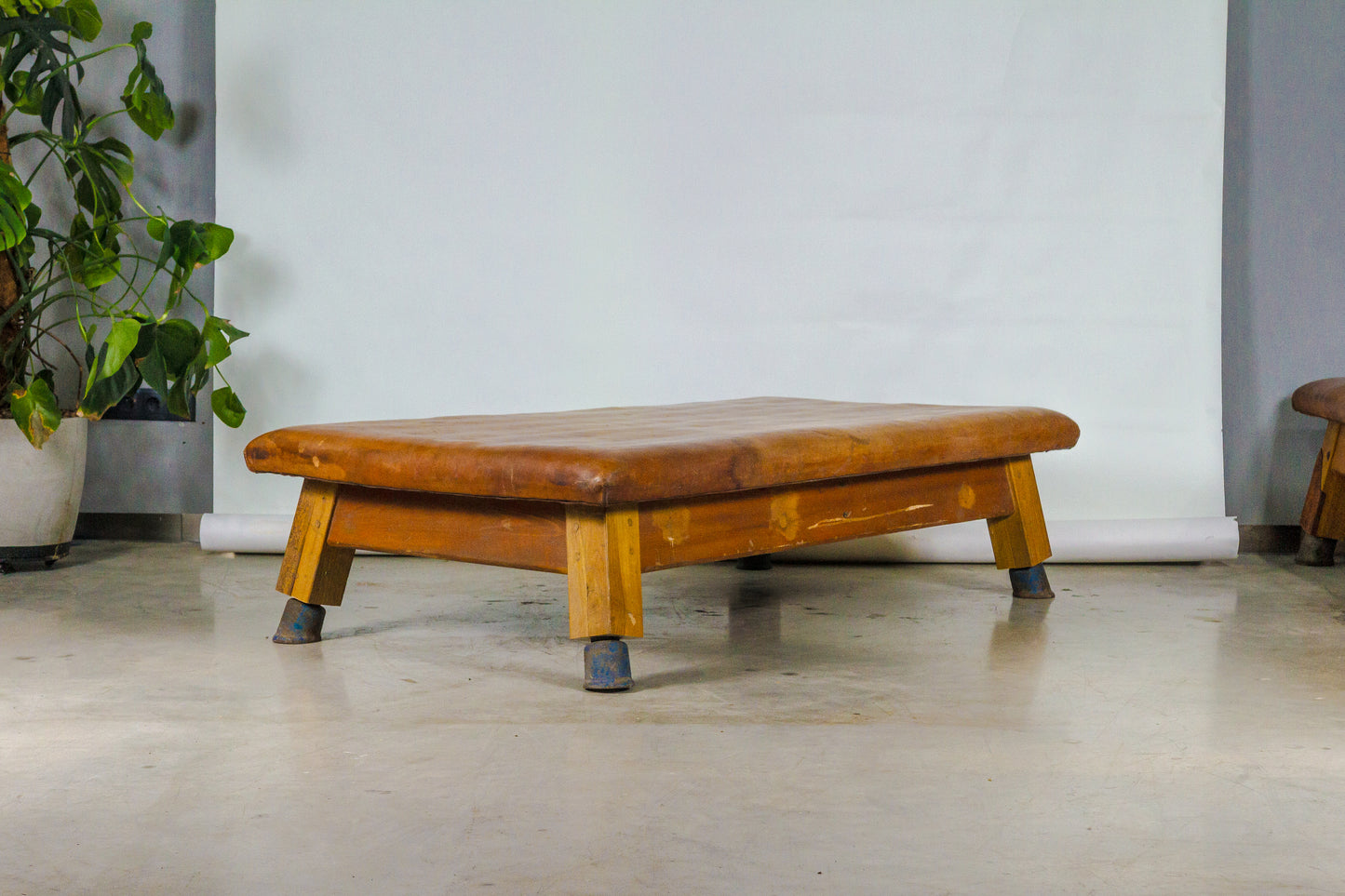 Vintage leather gymnastics large bench table from 1930’