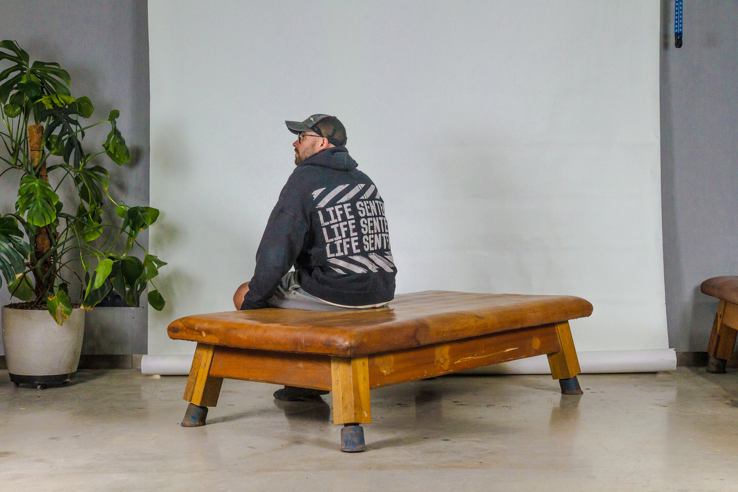 Vintage leather gymnastics large bench table from 1930’
