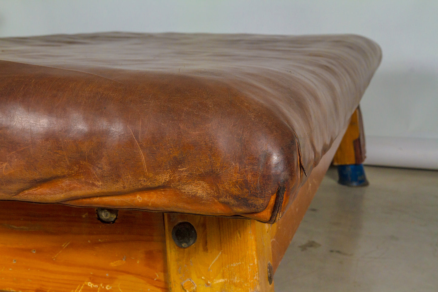 Vintage leather gymnastics large bench table from 1930’