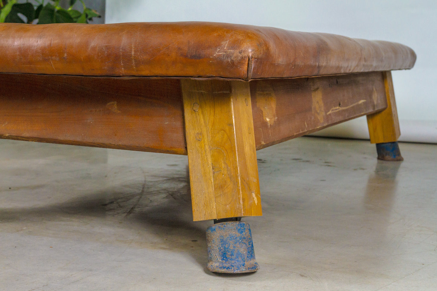 Vintage leather gymnastics large bench table from 1930’