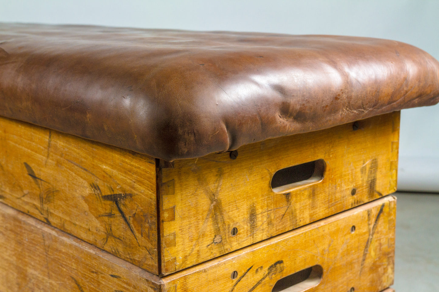 1930s - Vintage Vaulting box with Leather Top - Gym Bench – from Czechoslovakia