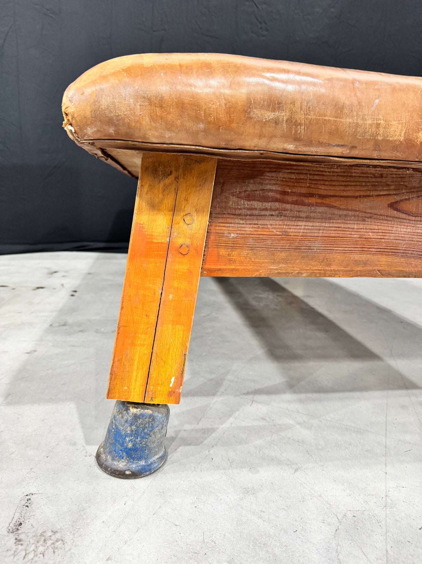 Vintage leather gymnastics large bench table from 1930’