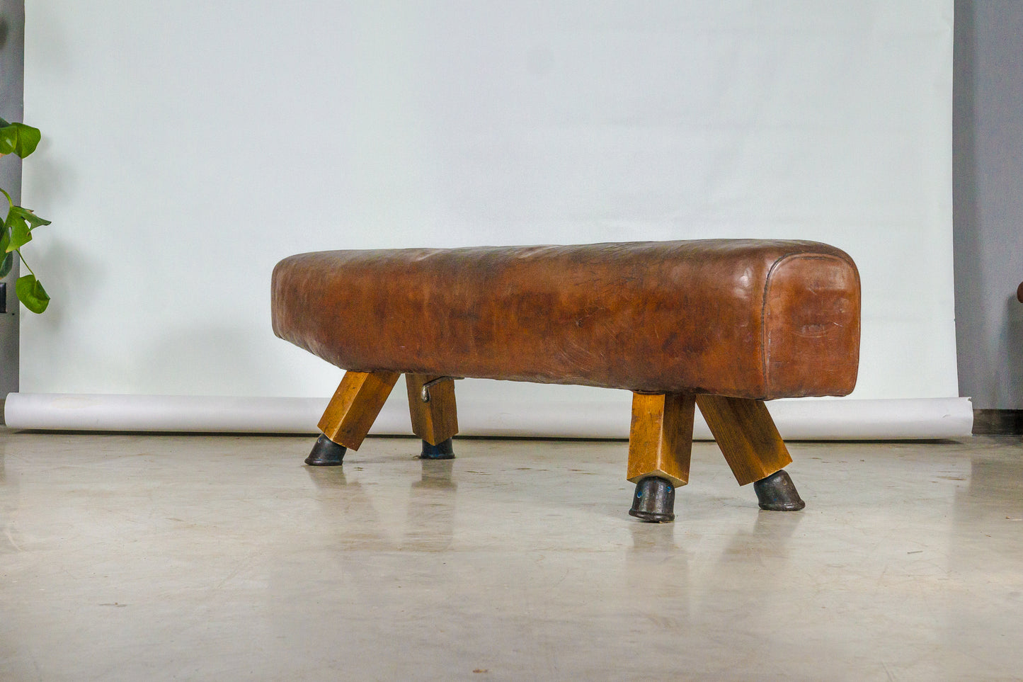 Vintage Czech Leather Gymnastics Bench Pommel Horse 1930s