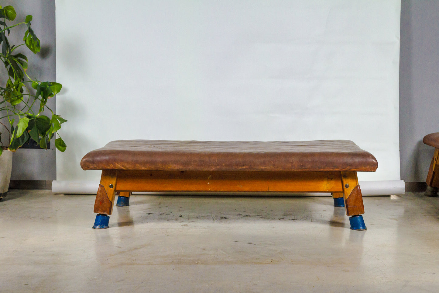 Vintage leather gymnastics large bench table from 1930’