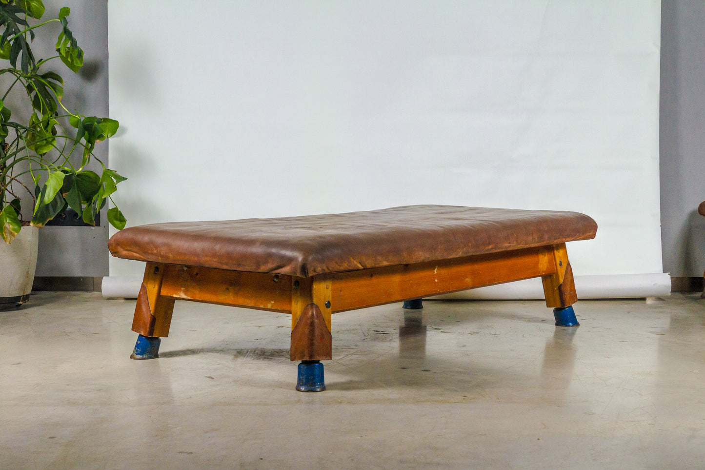 Vintage leather gymnastics large bench table from 1930’