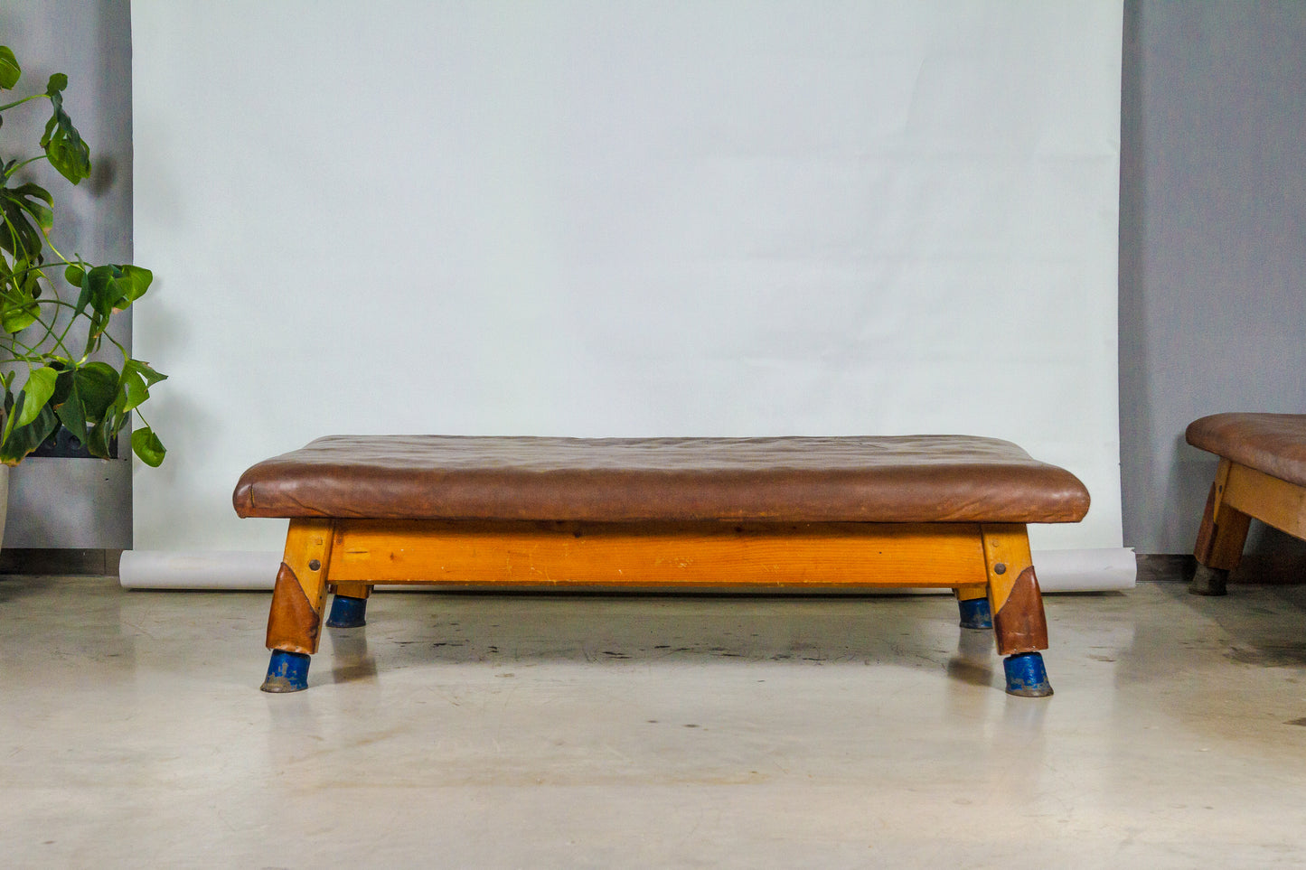Vintage leather gymnastics large bench table from 1930’