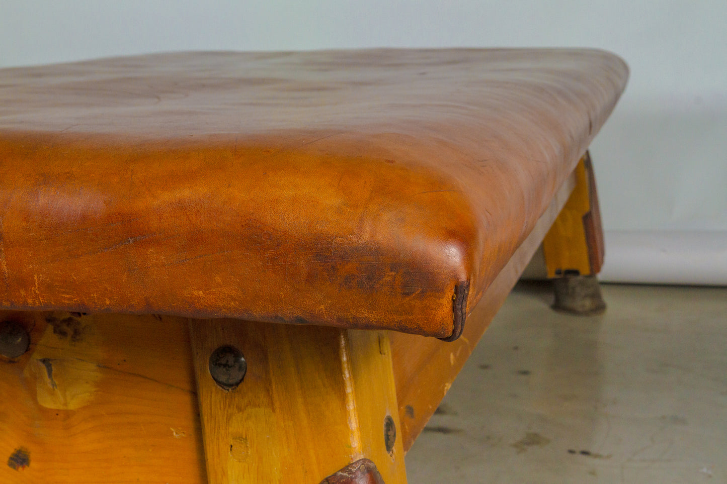 Vintage leather gymnastics large bench table from 1930’