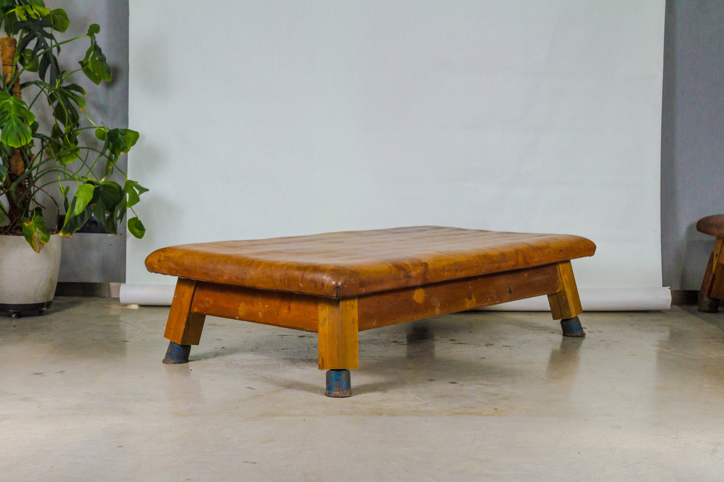 Vintage leather gymnastics large bench table from 1930’
