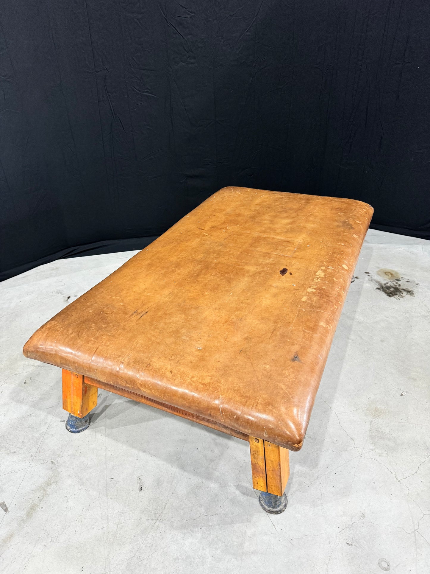 Vintage leather gymnastics large bench table from 1930’