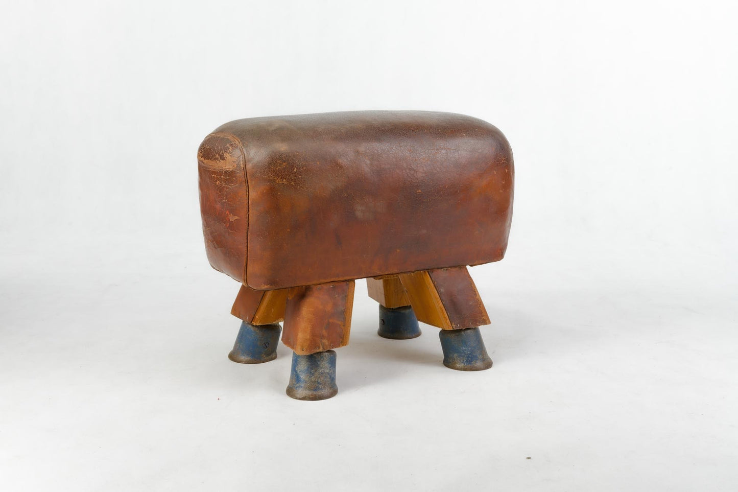 Vintage Czech Leather Gymnastics Stool Bench Pommel Horse Top 1930s