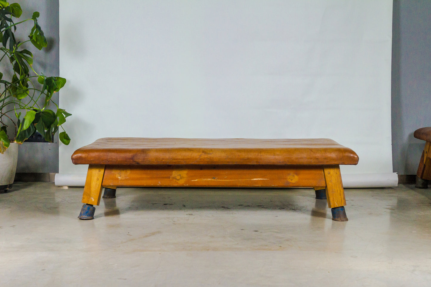 Vintage leather gymnastics large bench table from 1930’