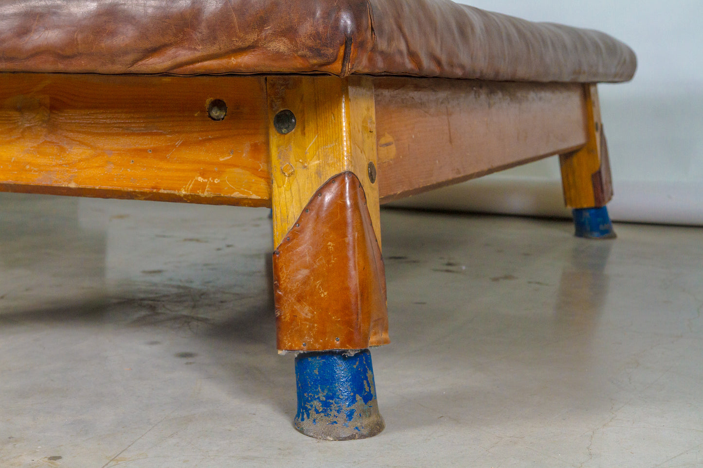 Vintage leather gymnastics large bench table from 1930’