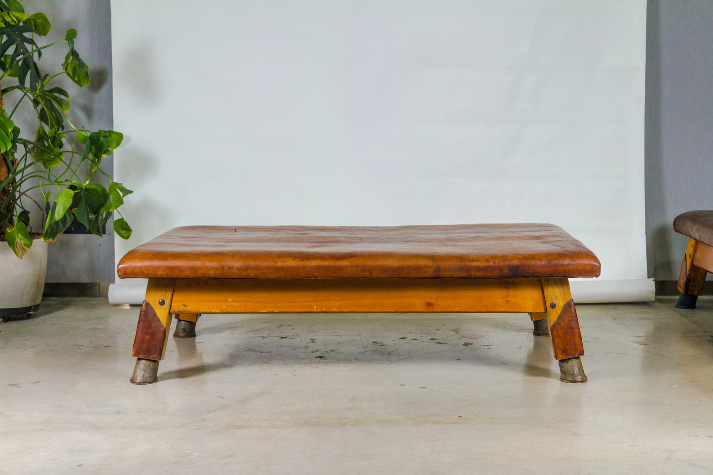 Vintage leather gymnastics large bench table from 1930’