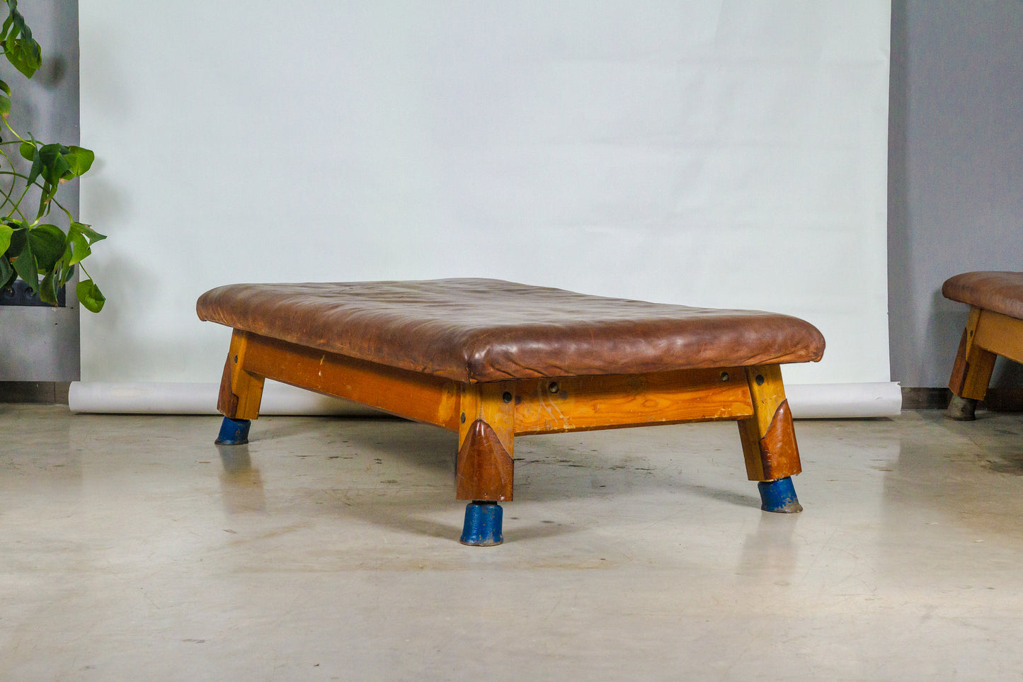 Vintage leather gymnastics large bench table from 1930’