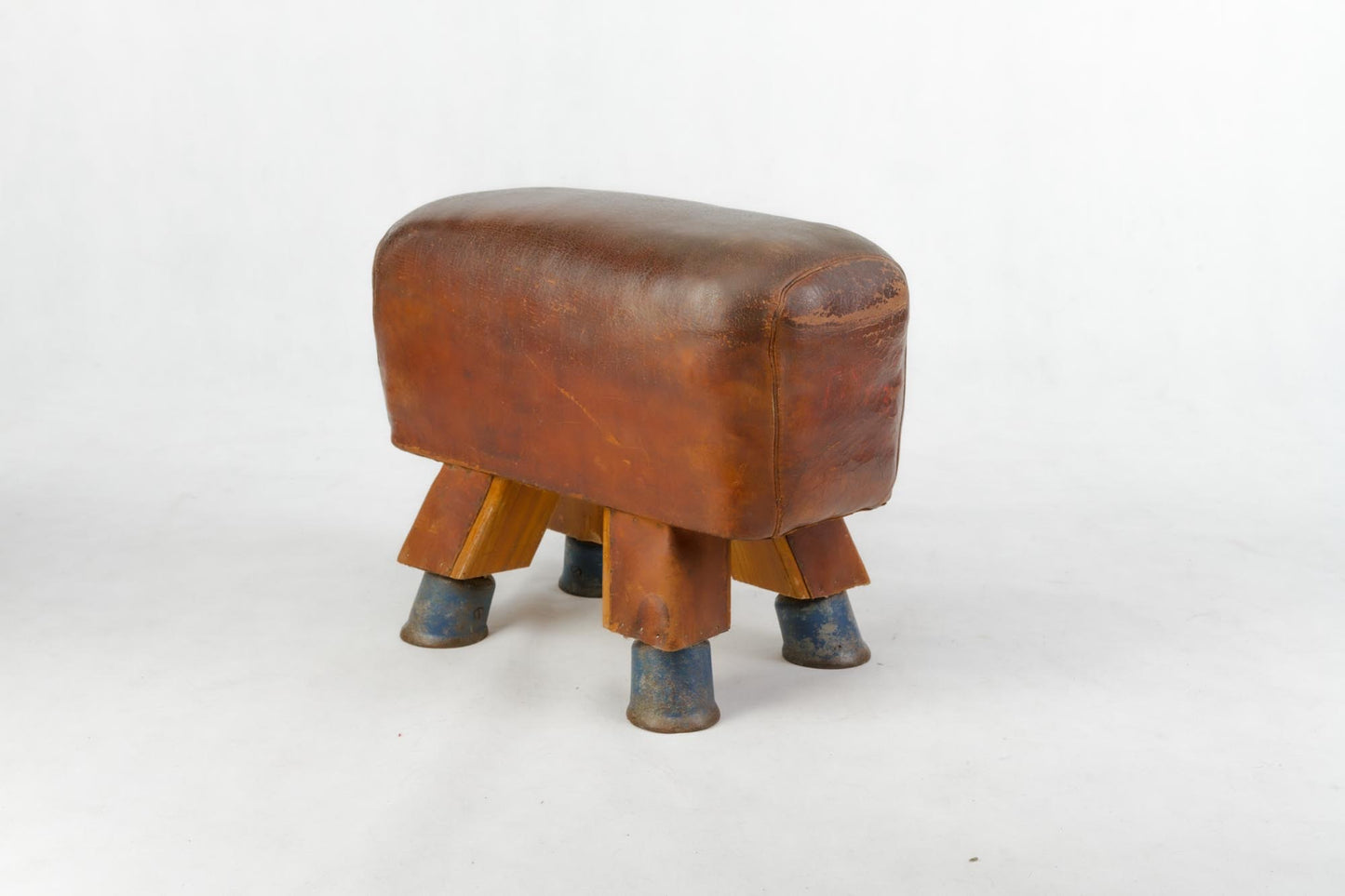 Vintage Czech Leather Gymnastics Stool Bench Pommel Horse Top 1930s