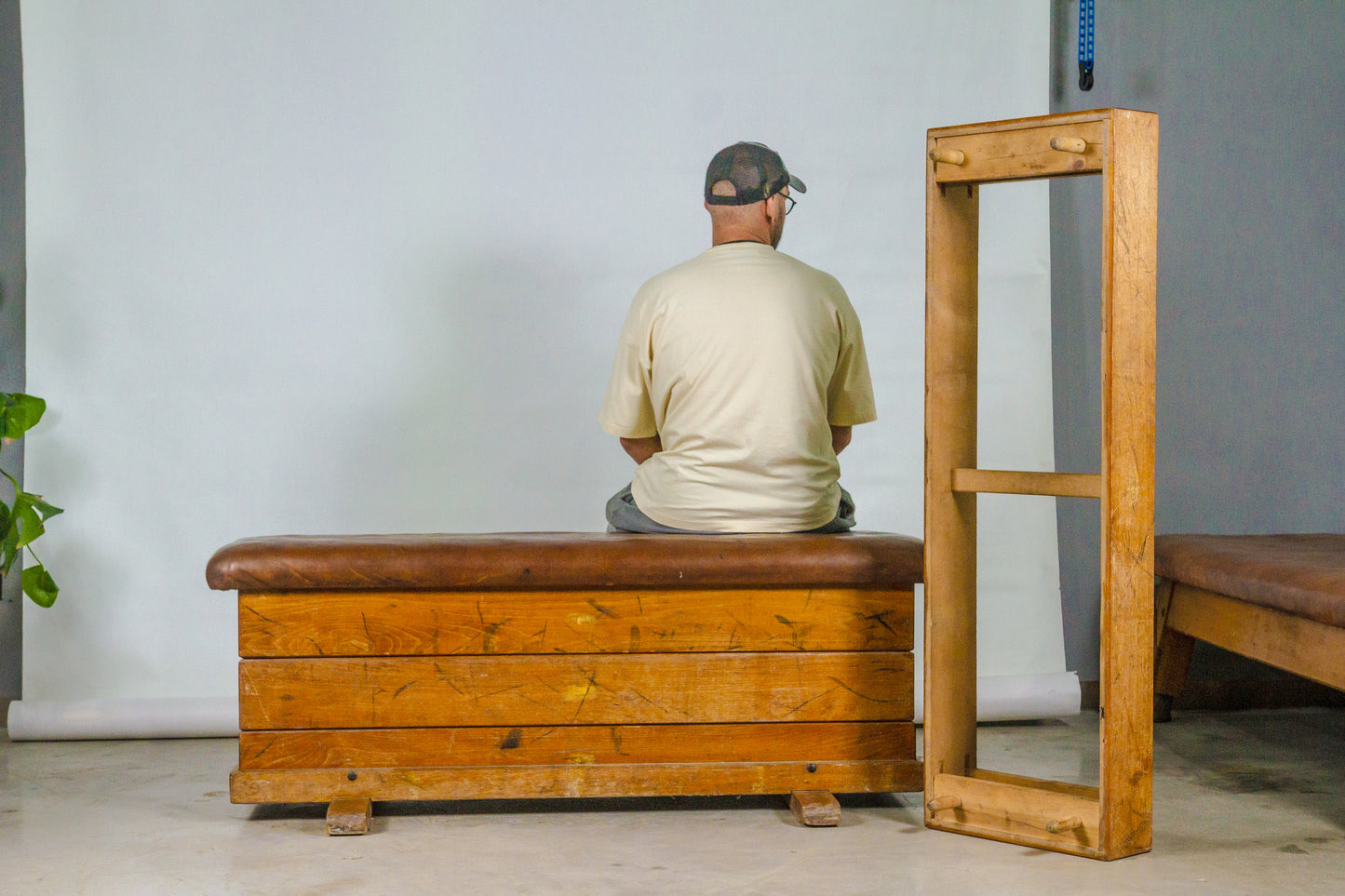 1930s - Vintage Vaulting box with Leather Top - Gym Bench – from Czechoslovakia