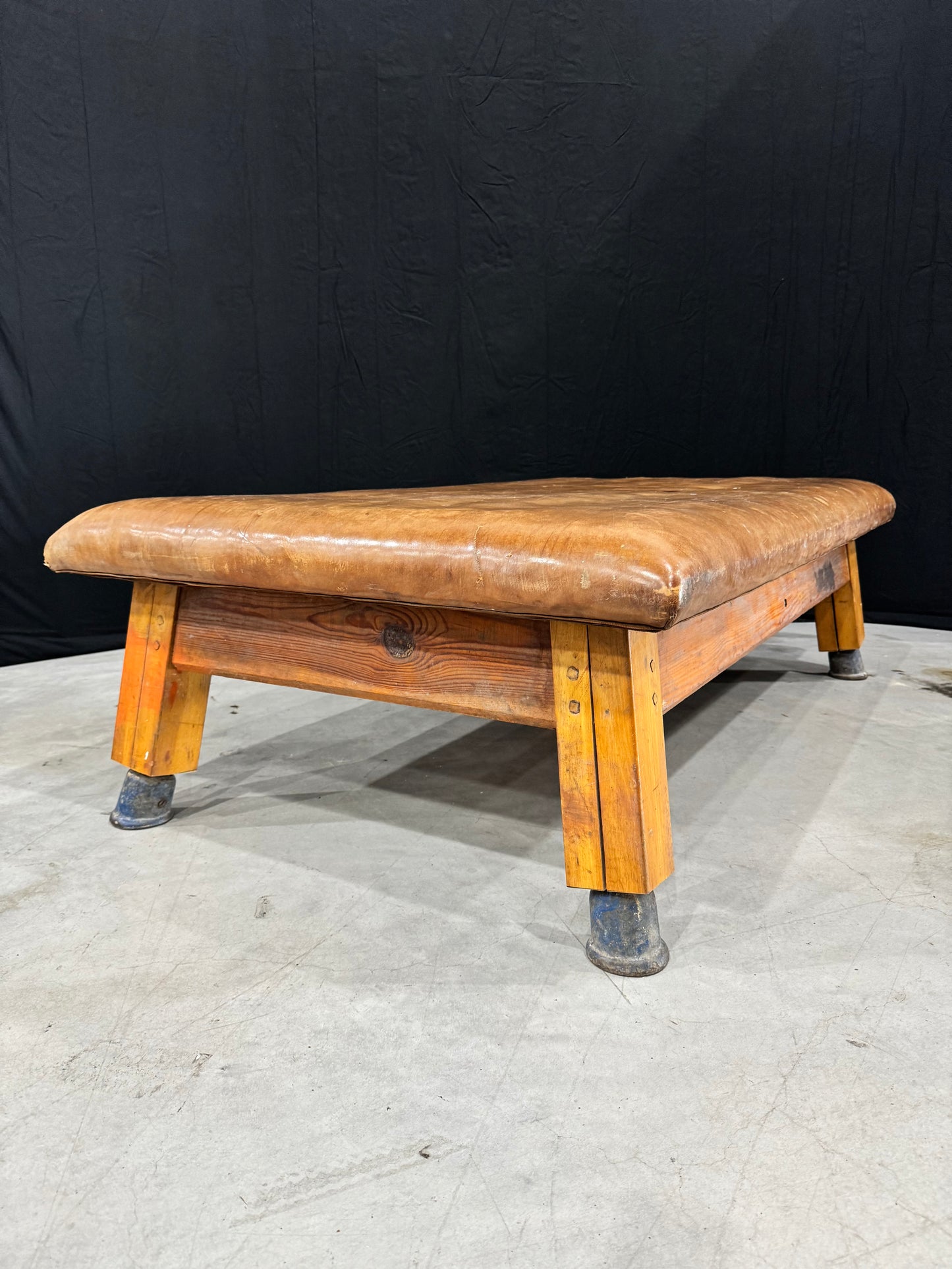 Vintage leather gymnastics large bench table from 1930’