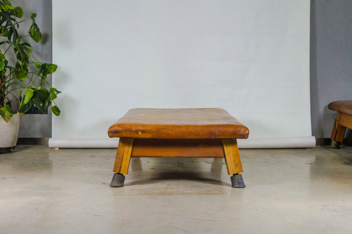 Vintage leather gymnastics large bench table from 1930’