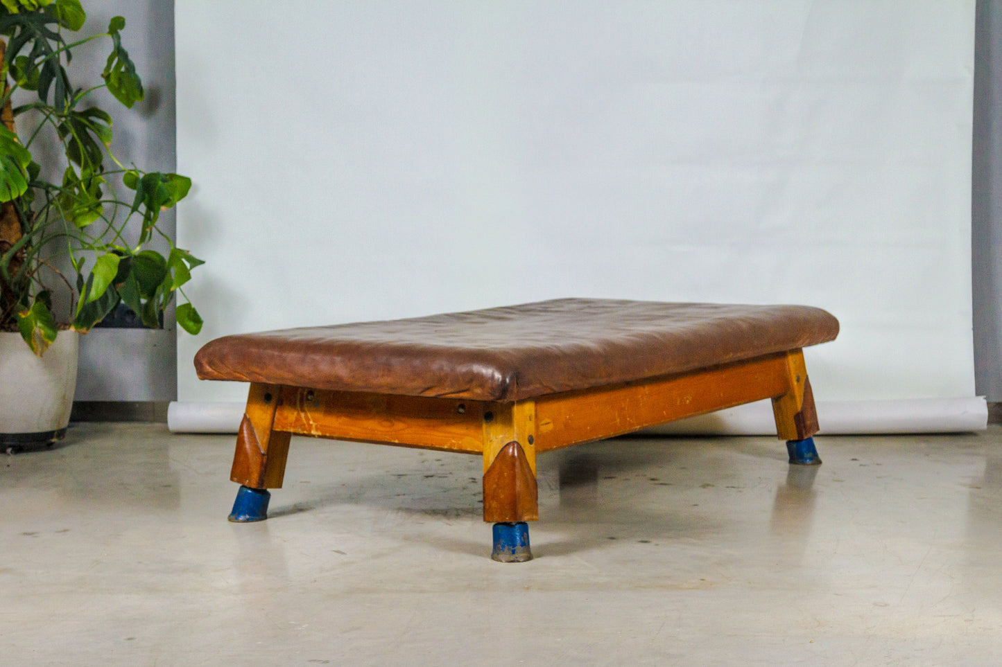 Vintage leather gymnastics large bench table from 1930’