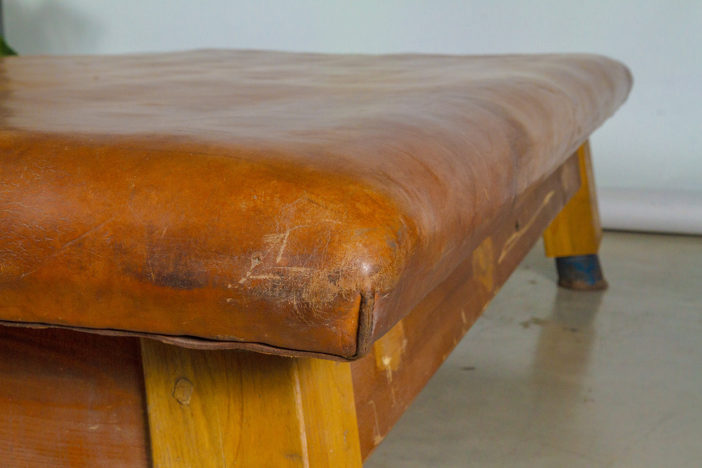 Vintage leather gymnastics large bench table from 1930’