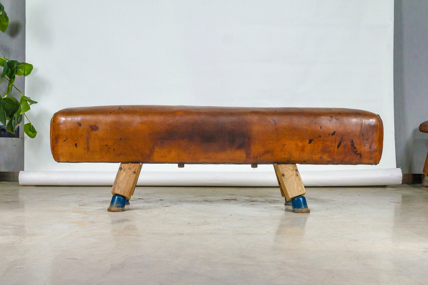 Vintage 1930s Leather Gym Bench with handels – Restored Pommel Horse from Czechoslovakia