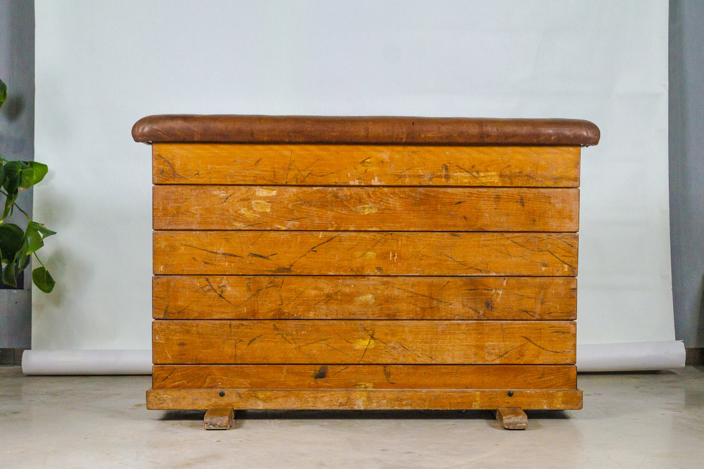 1930s - Vintage Vaulting box with Leather Top - Gym Bench – from Czechoslovakia