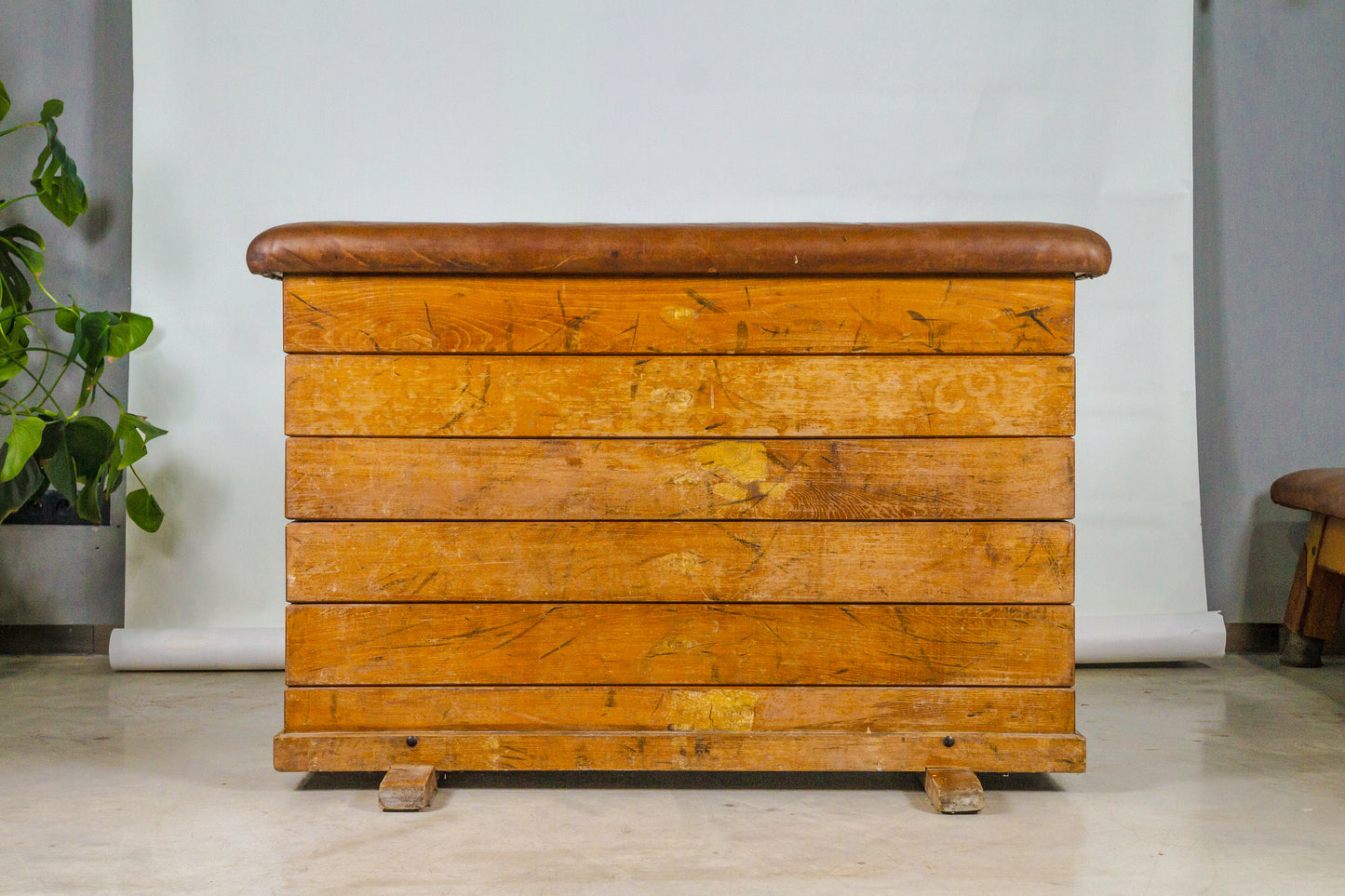 1930s - Vintage Vaulting box with Leather Top - Gym Bench – from Czechoslovakia