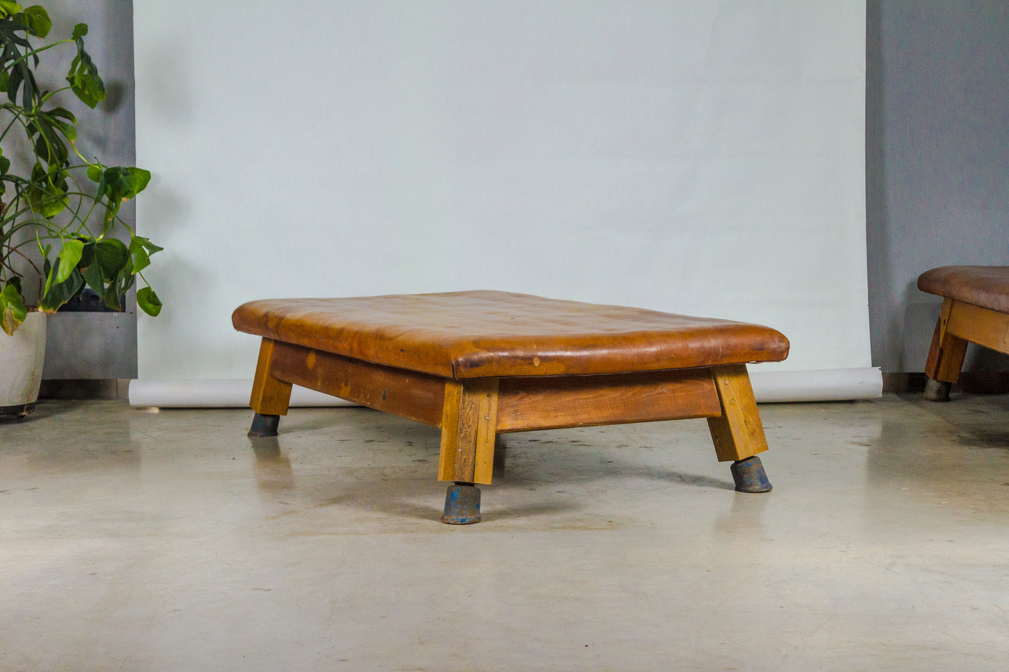 Vintage leather gymnastics large bench table from 1930’