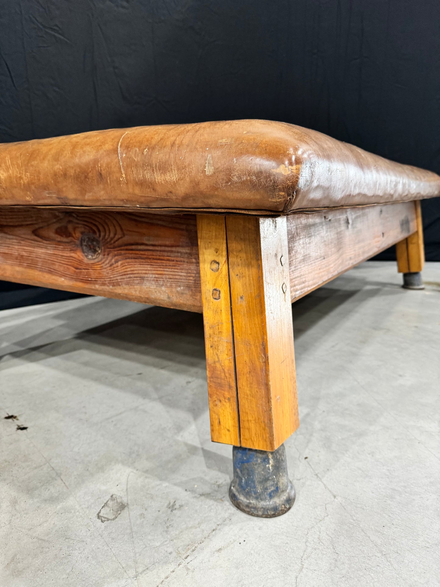 Vintage leather gymnastics large bench table from 1930’