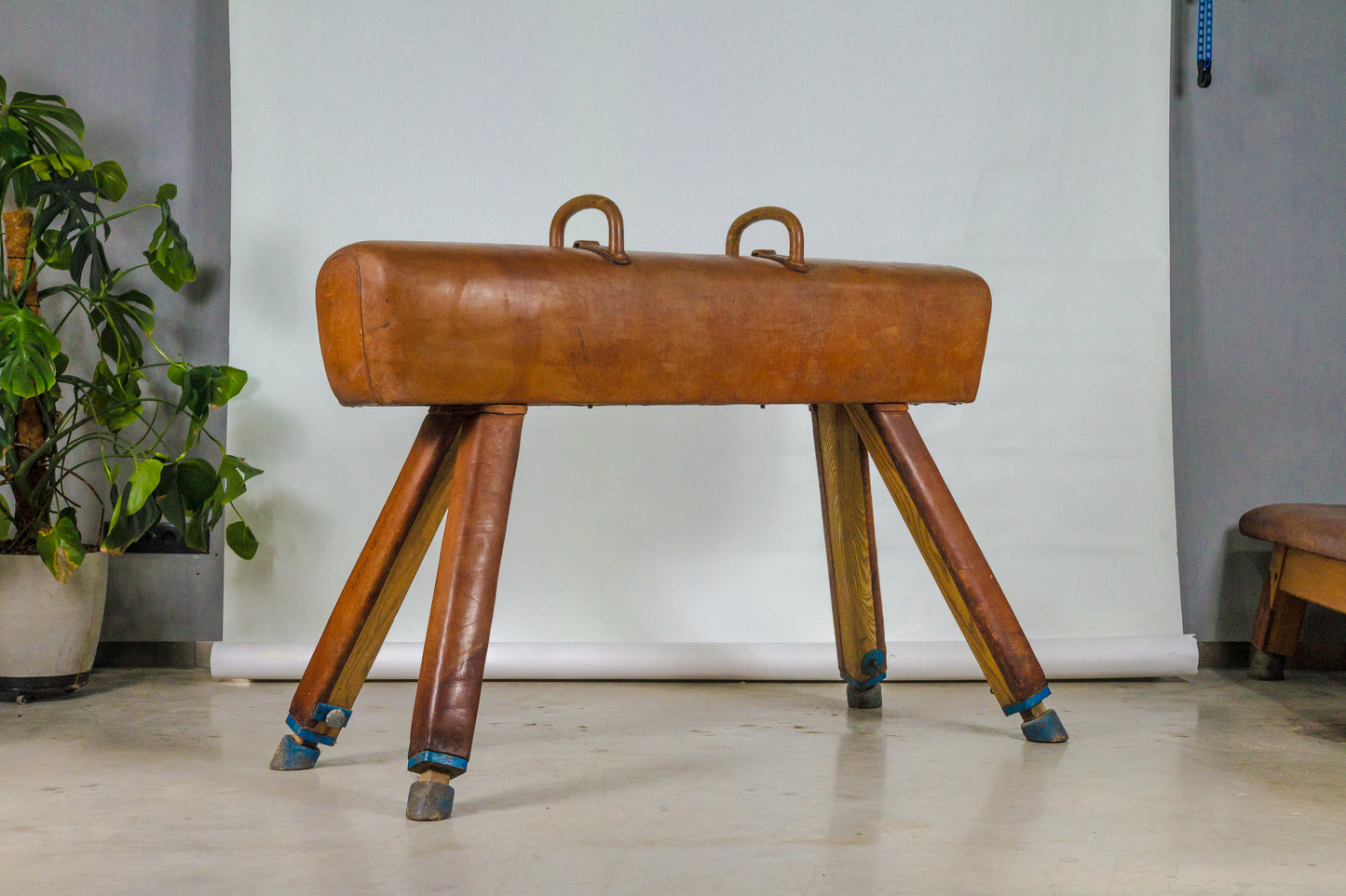 Vintage 1930s Leather Gym Bench with handels – Restored Pommel Horse from Czechoslovakia