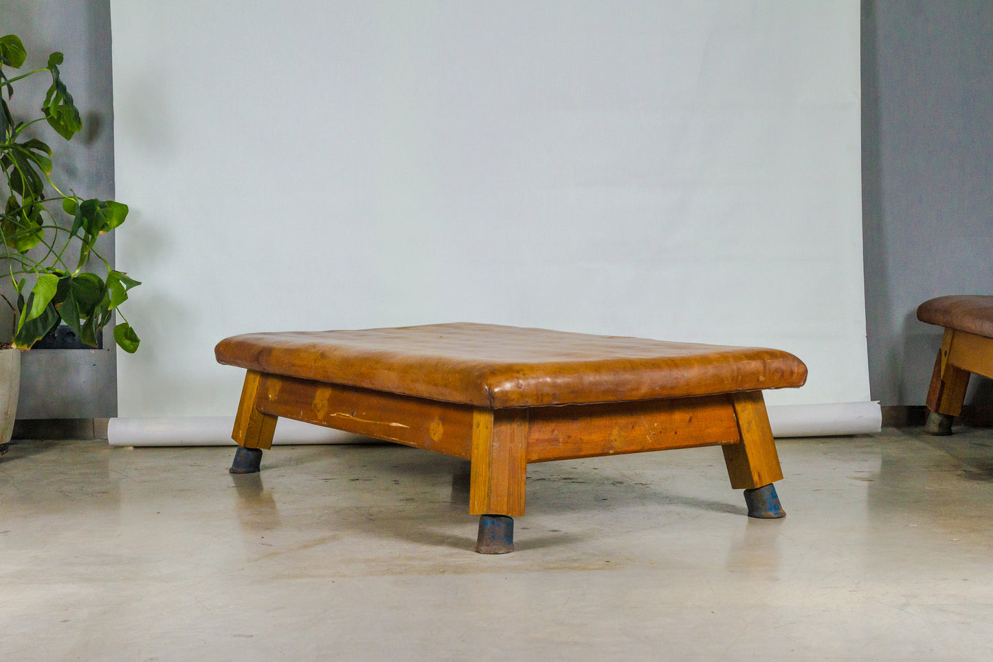 Vintage leather gymnastics large bench table from 1930’